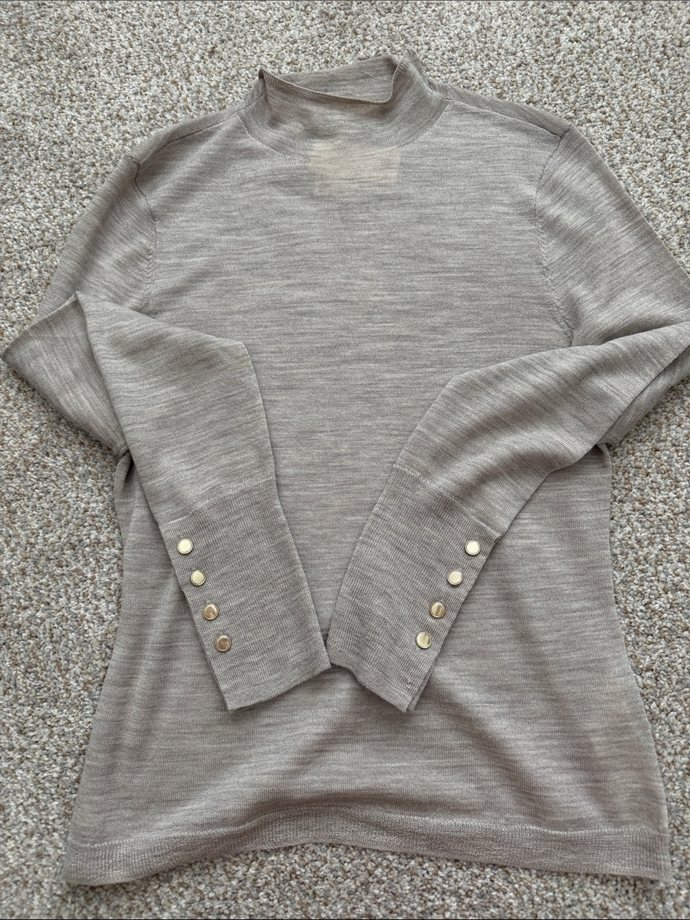 Abercrombie & Fitch Taupe Mock Neck Sweater with Gold Buttons